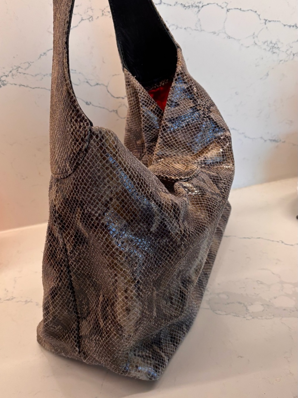 Dooney & Bourke Brown Snakeskin-Effect Shoulder Bag with gold Hardware - Picture 4 of 10
